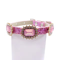 Luxury rhinestone pet collar pink glitter leather large iridescent pink gemstone halo gold setting