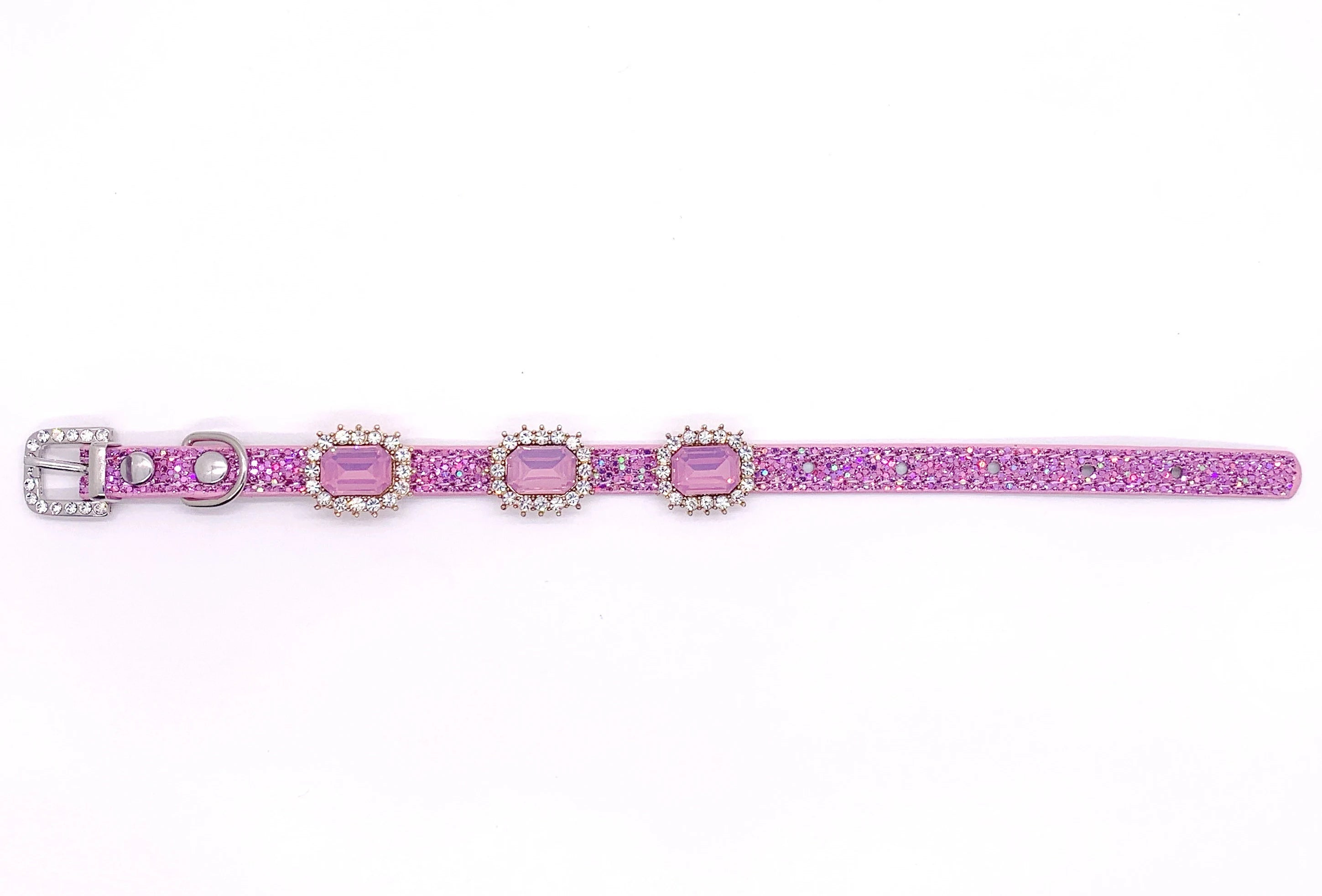 Luxury rhinestone pet collar pink glitter leather triple gemstone halo charms rhinestone buckle