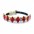 Luxury gold pet collar with full-band ruby red marquise rhinestones and aurora borealis crystal accent stones for cats and dogs