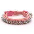 Luxury rhinestone cat collar pink velvet double-row AB crystal safety breakaway bell