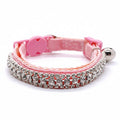 Luxury rhinestone cat collar pink velvet triple-row clear crystal safety breakaway bell