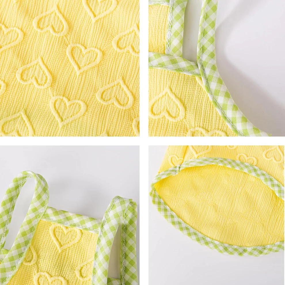Yellow Heart Pet Tank Top with Green Gingham Bow