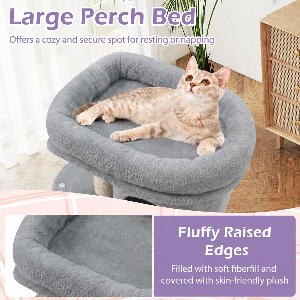 Large Perch Bed graphic with lavender text and panel
