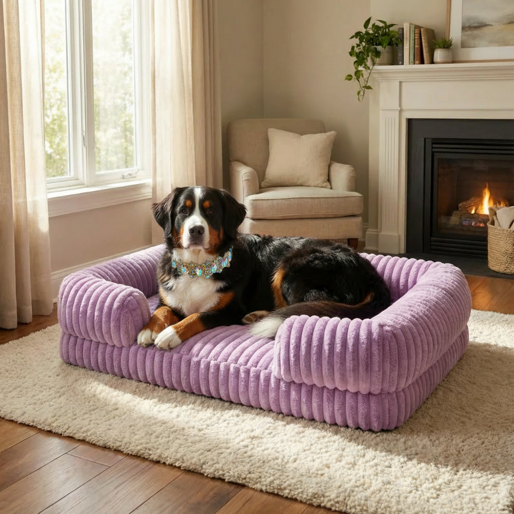 Lavender Bed – Bernese with Gold AB Crystal Collar