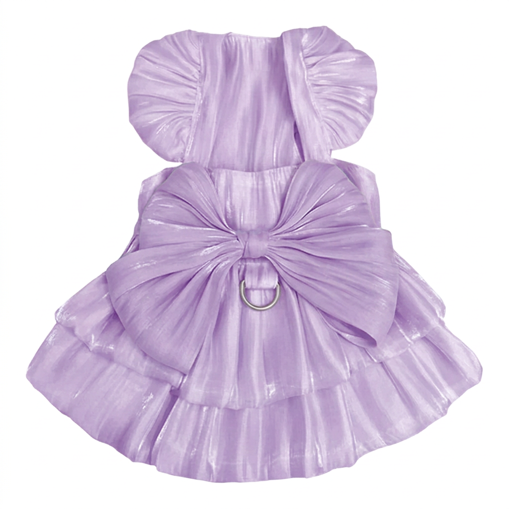 Lavender bow pet dress on a square white background