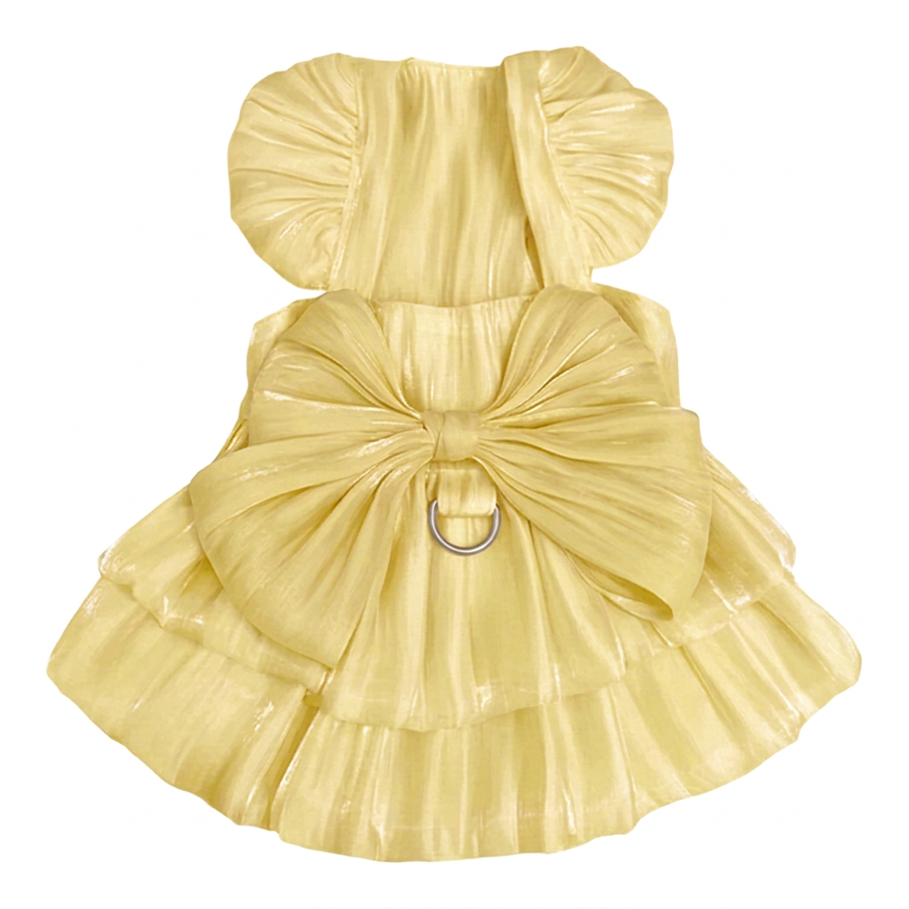 Lemon-yellow bow pet dress on white