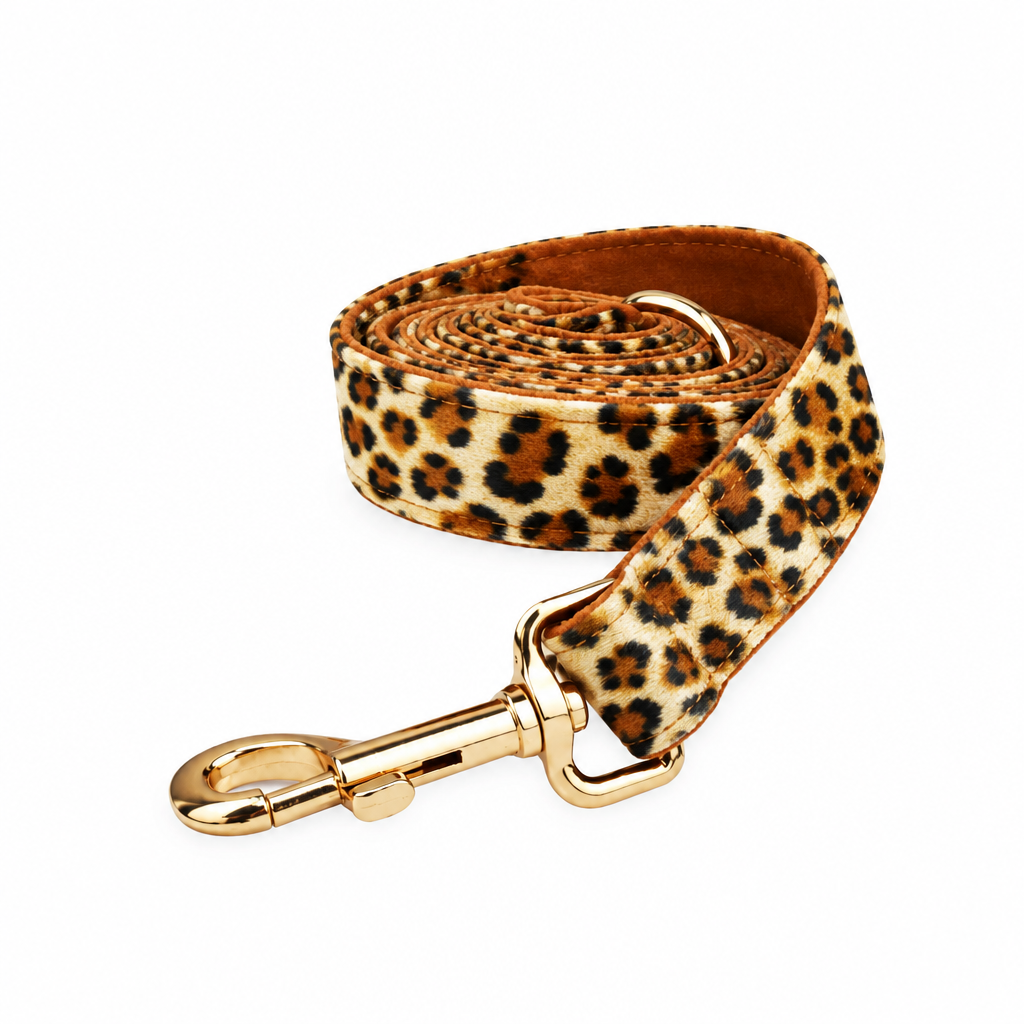 Leopard velvet coiled leash