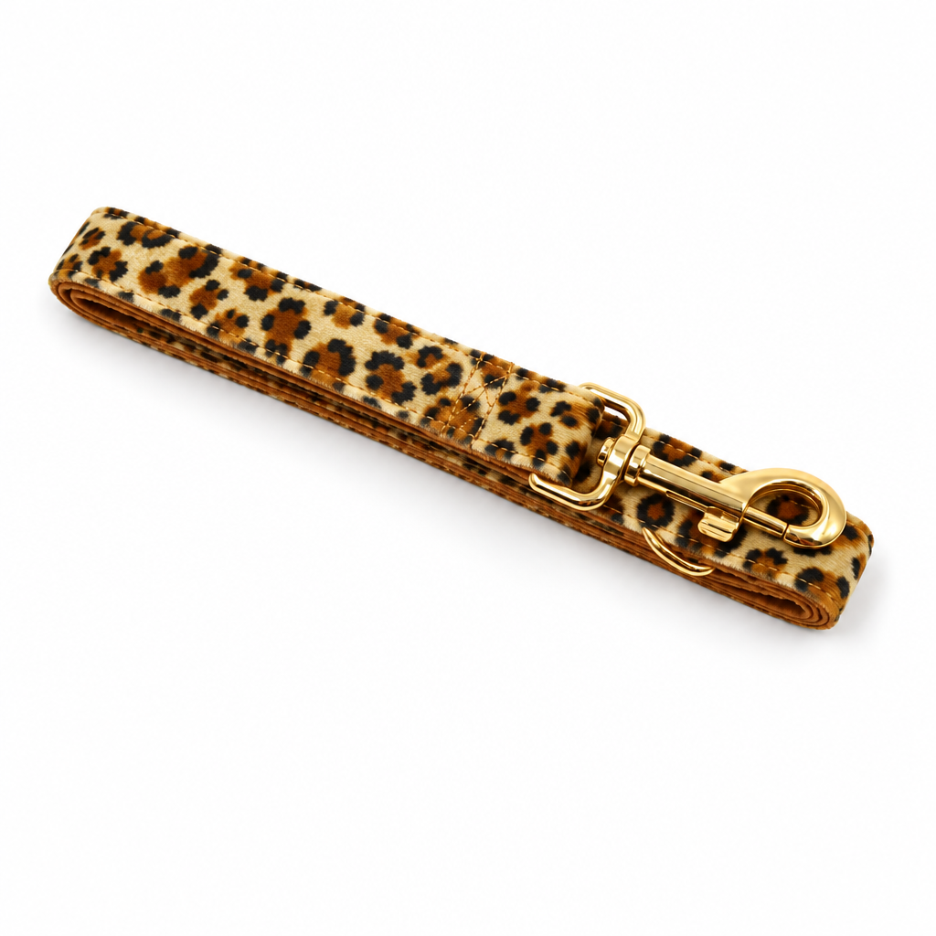 Leopard velvet folded leash