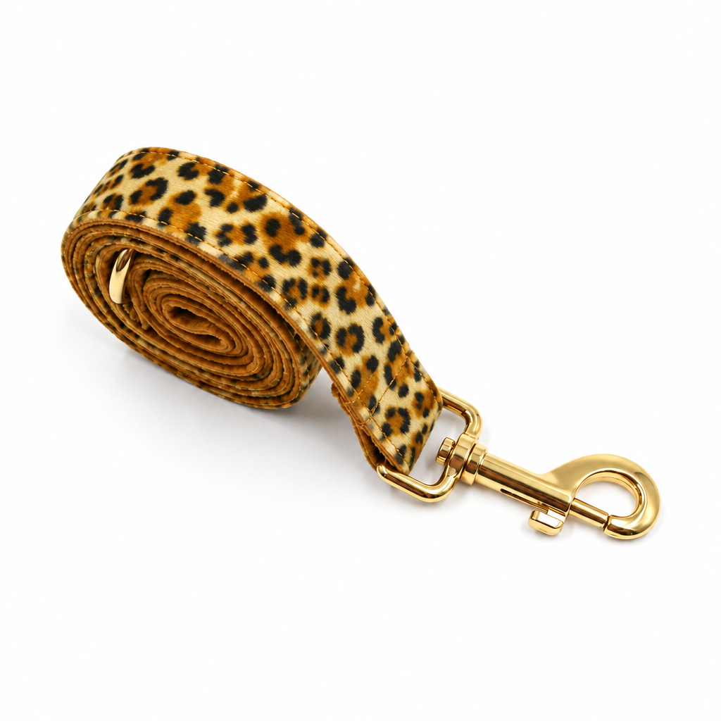 Leopard velvet rolled leash