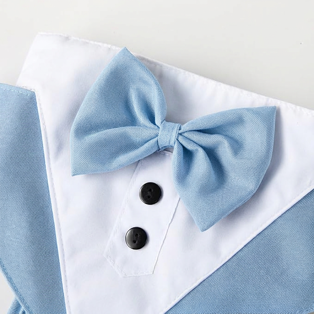Light-blue bow tie and lapel close-up
