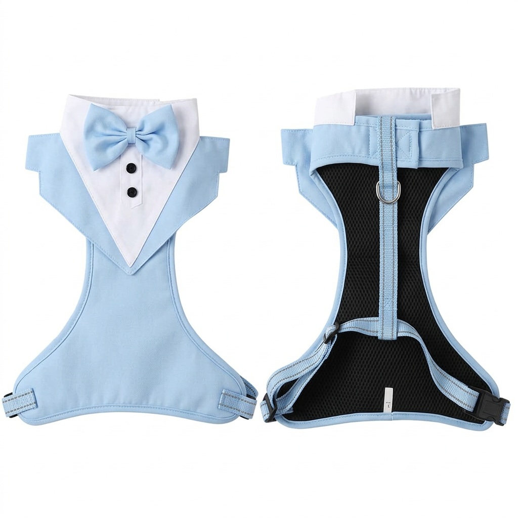 Light-blue harness front and reverse views