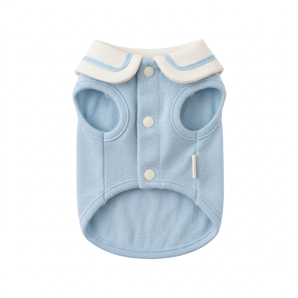 Light blue sailor pet top on a square white background