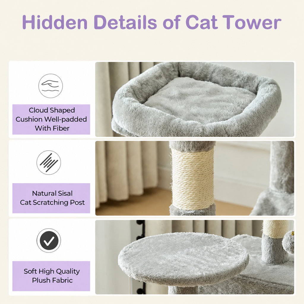 Light-gray cat tower details graphic