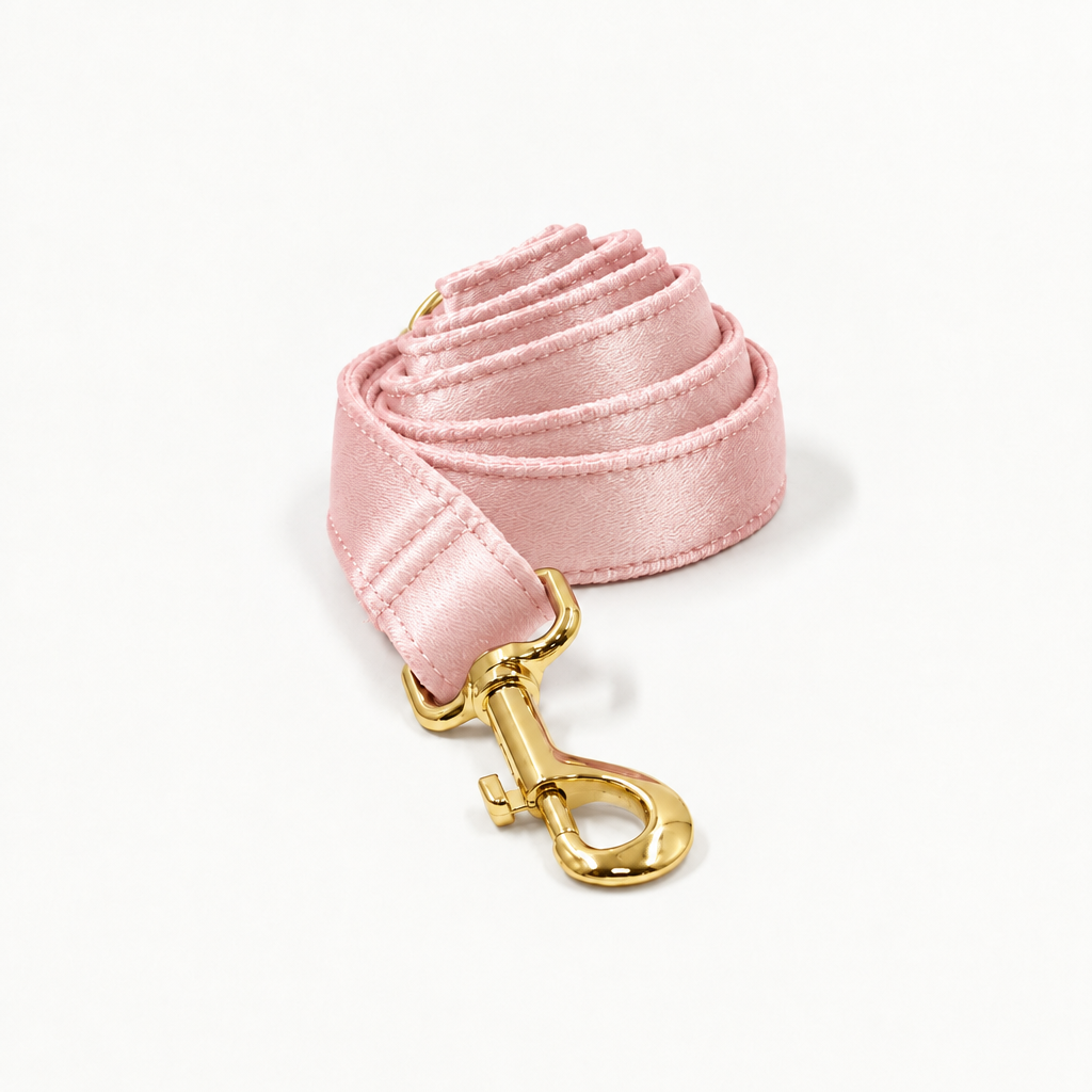 Light pink silky coiled leash with gold clasp