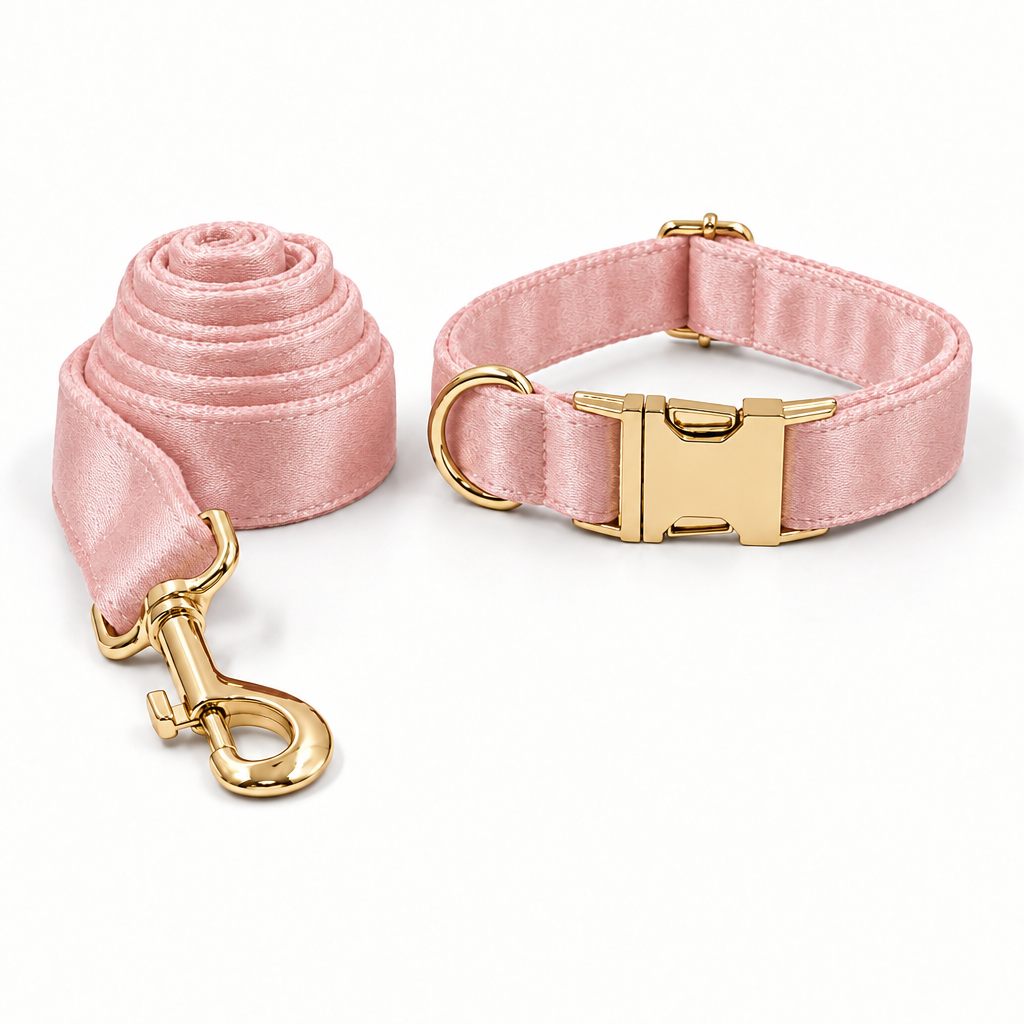Light pink silky collar and leash set