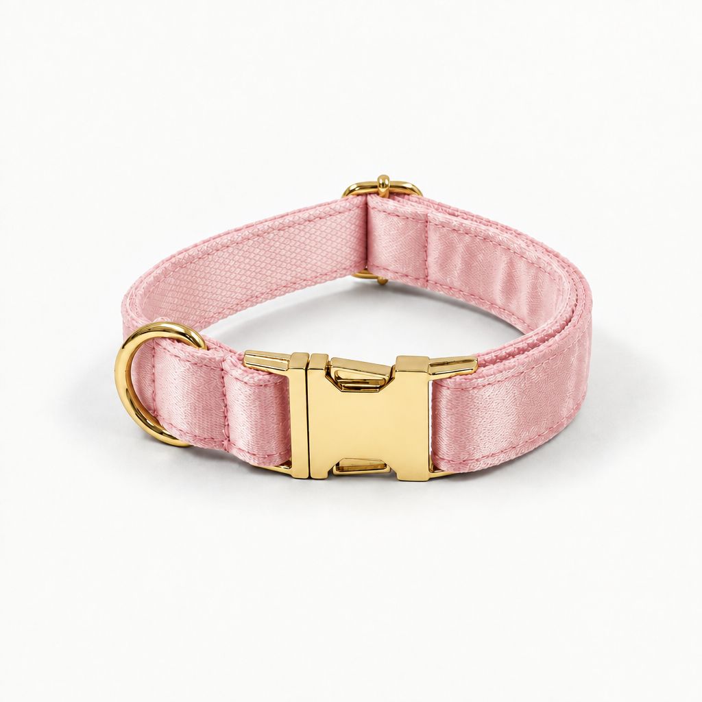 Light pink silky collar with gold buckle