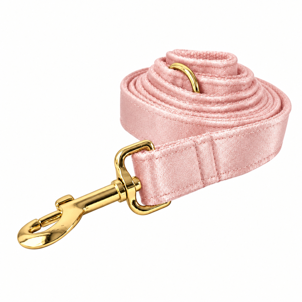 Light pink silky leash detail with gold hardware