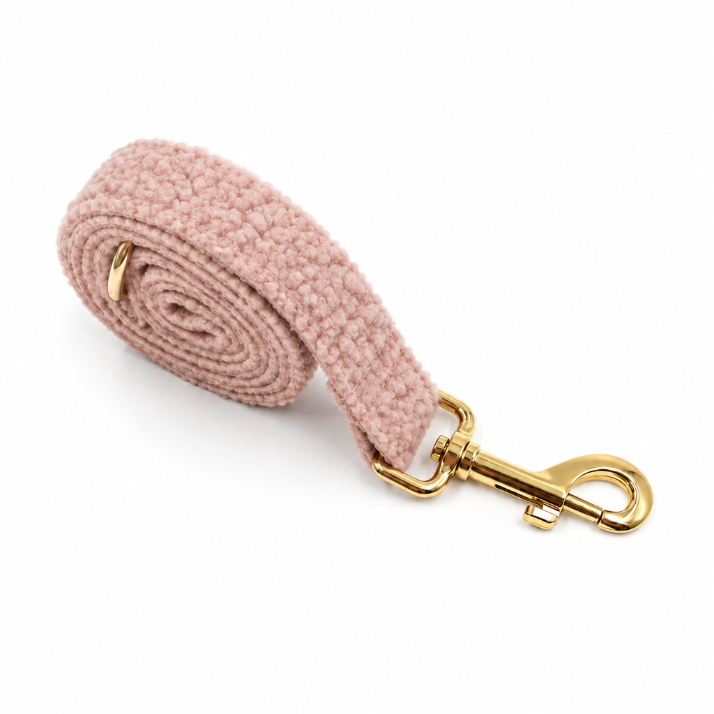 Light pink teddy fleece rolled leash