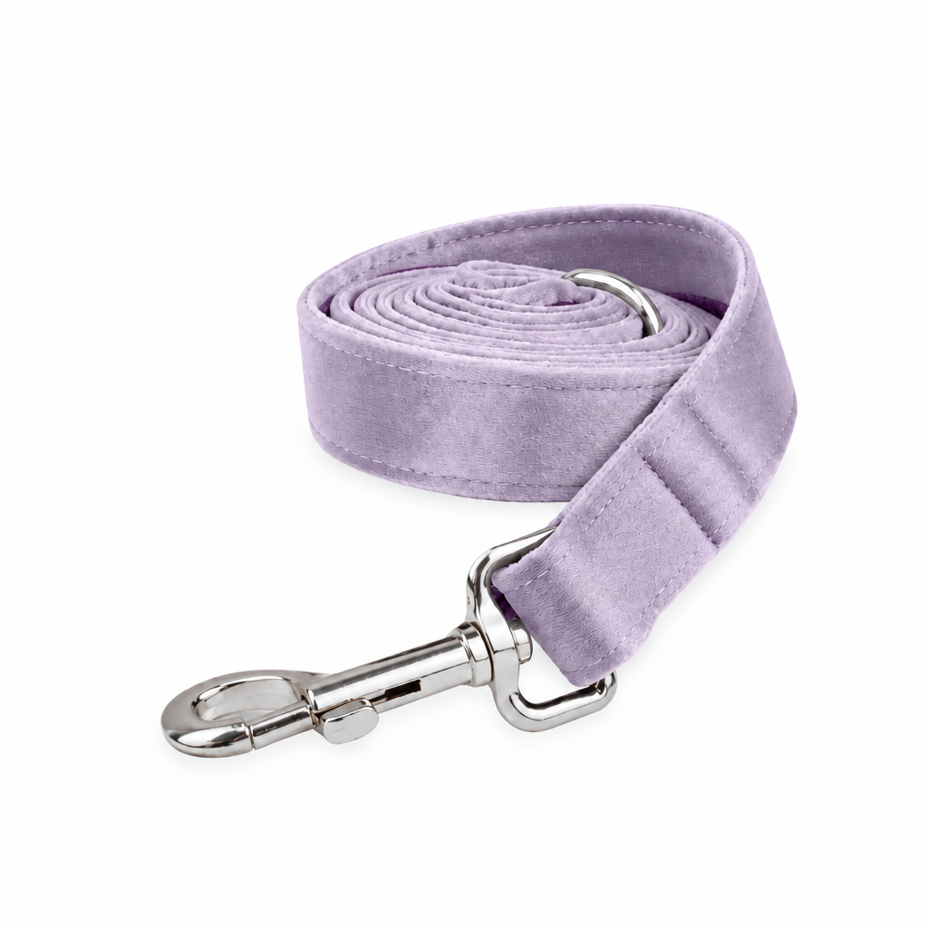 Light purple velvet coiled leash with silver hardware