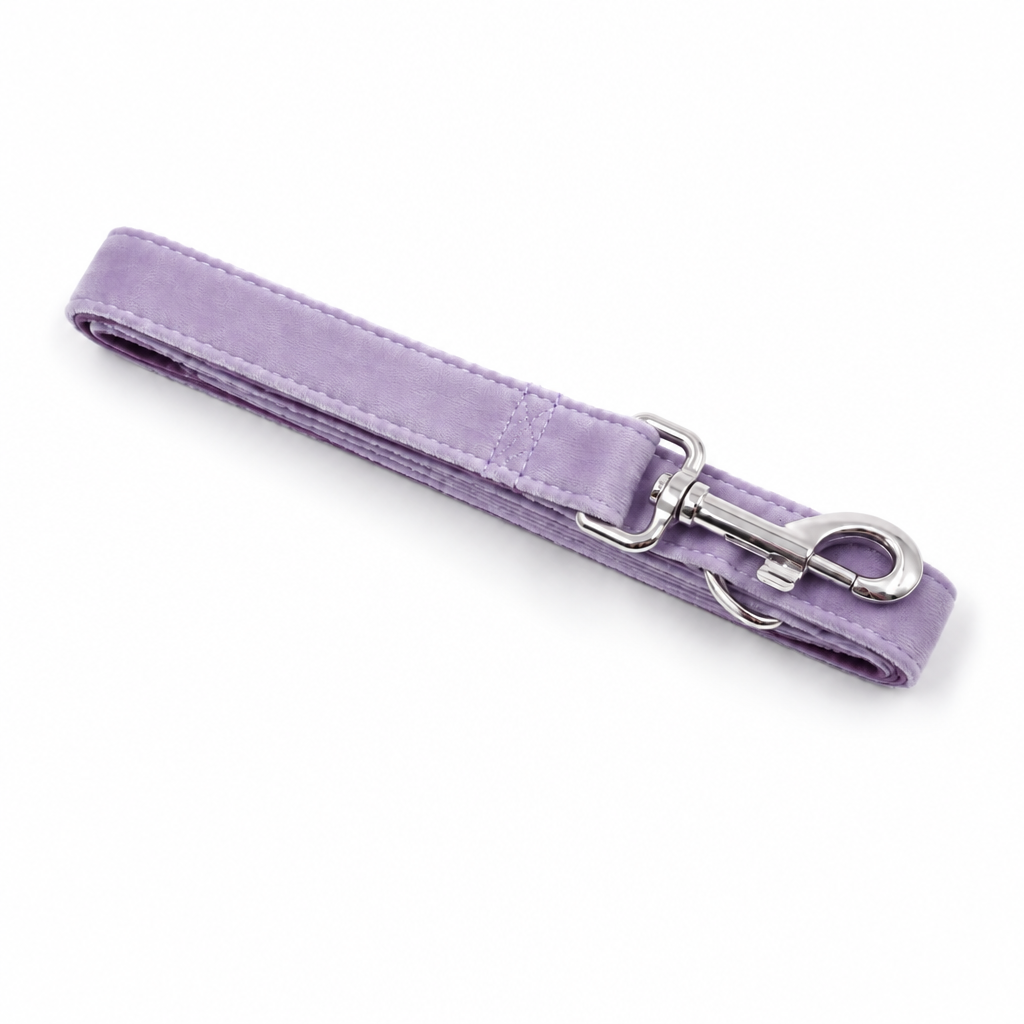 Light purple velvet folded leash with silver hardware