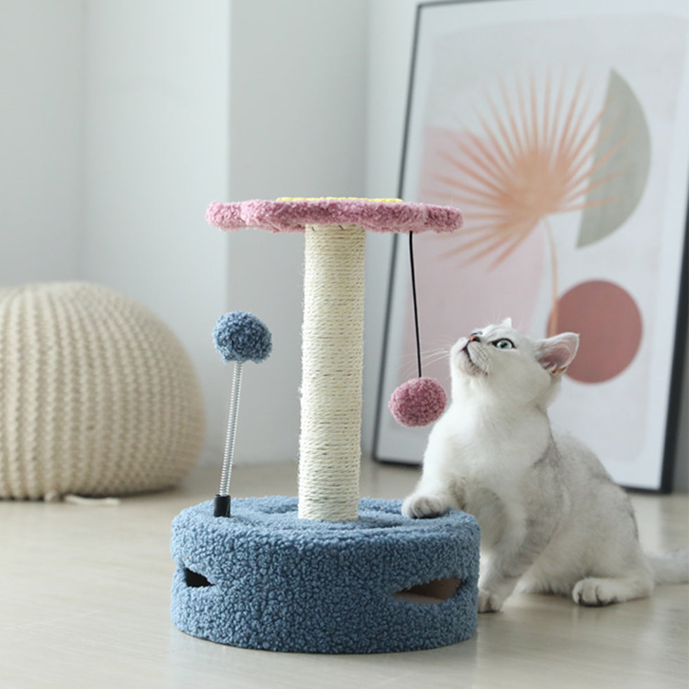 Daisy Flower Cat Scratching Post with Interactive Toys – Pink