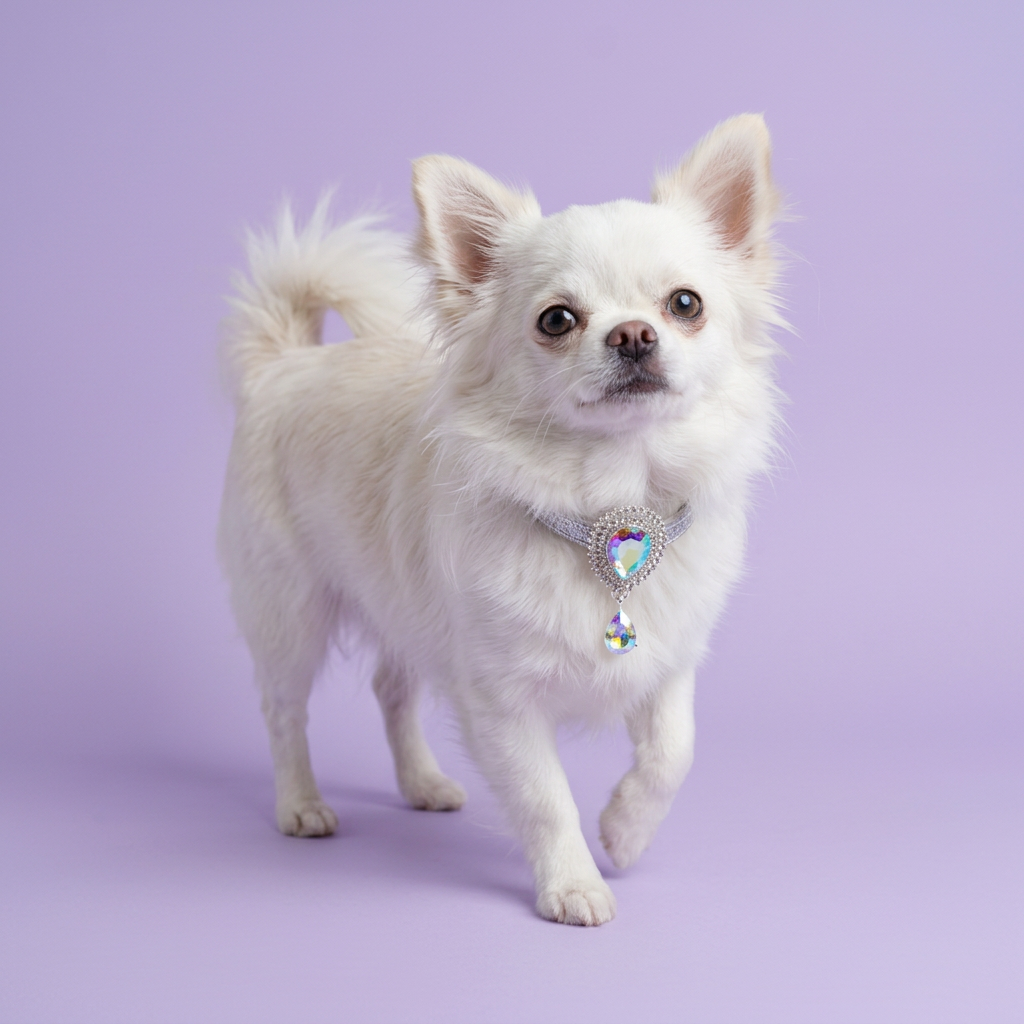 Longhaired Chihuahua taking a gentle step