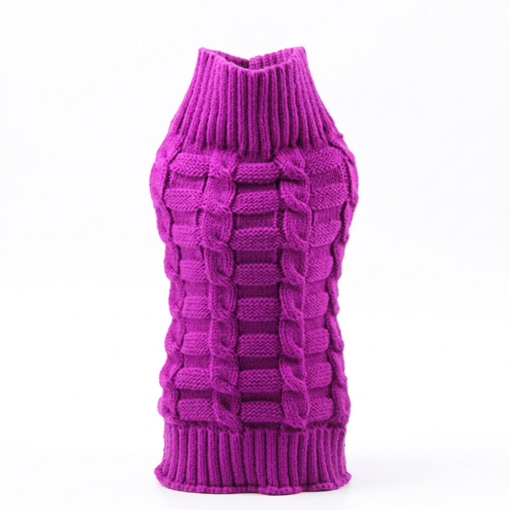 Magenta cable-knit pet sweater on white