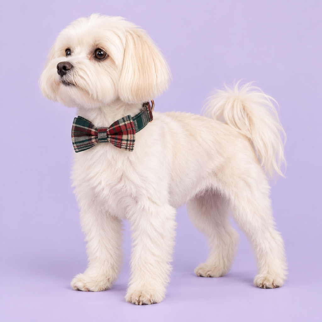 Maltese in the plaid bow collar