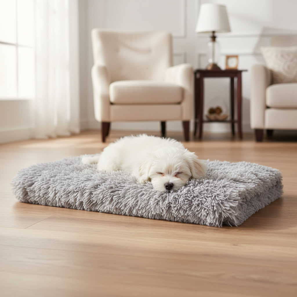 Maltese on Gray Shag Mat Living Room