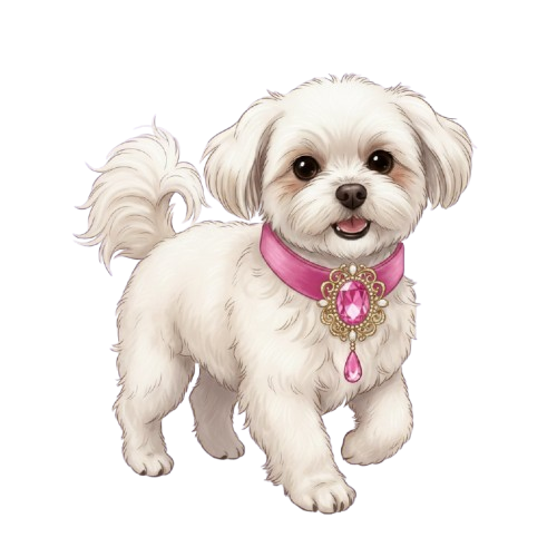 Adorable Maltese dog trotting in style wearing a luxury rhinestone collar from Pretty Posh Pets — glamorous dog accessories for small breeds