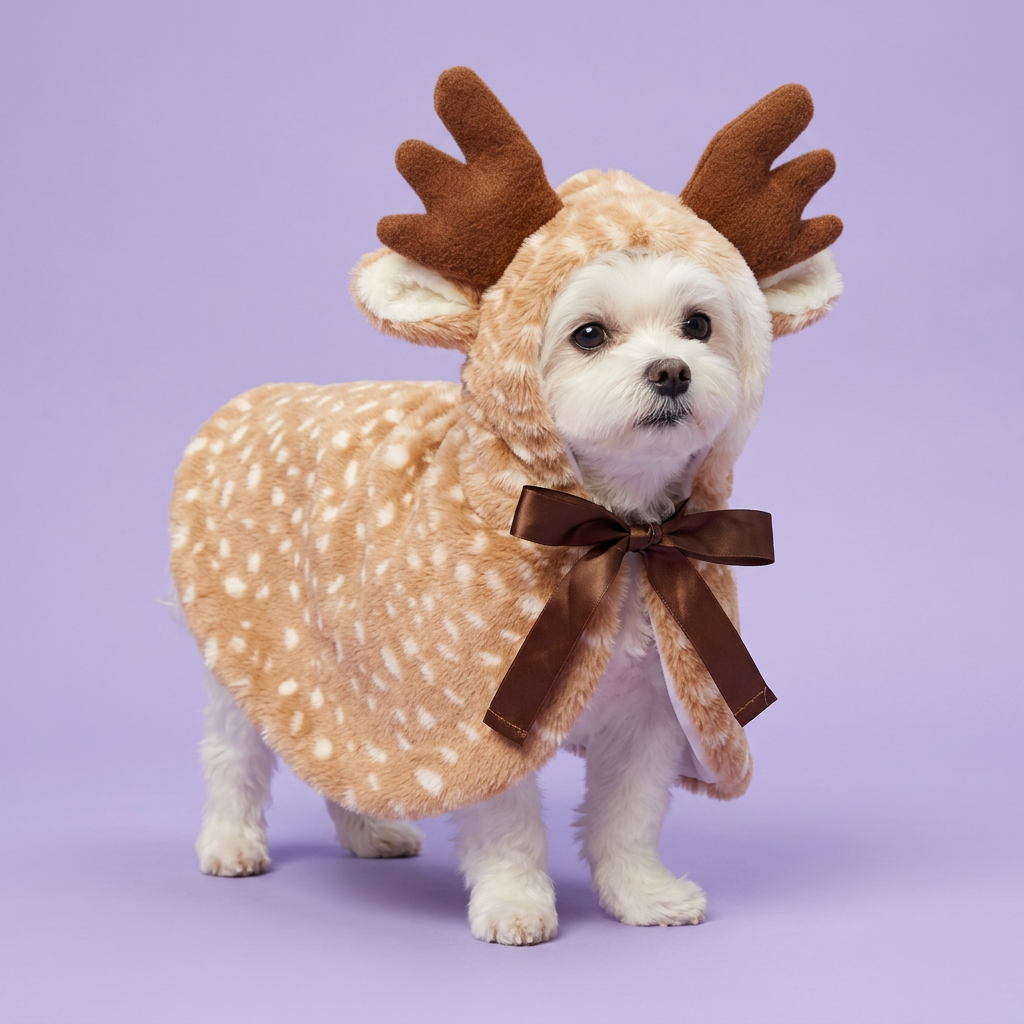 Maltese wearing the reindeer cape