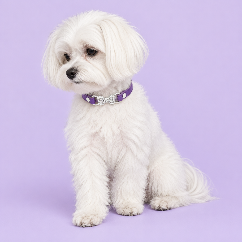 Maltese with purple collar