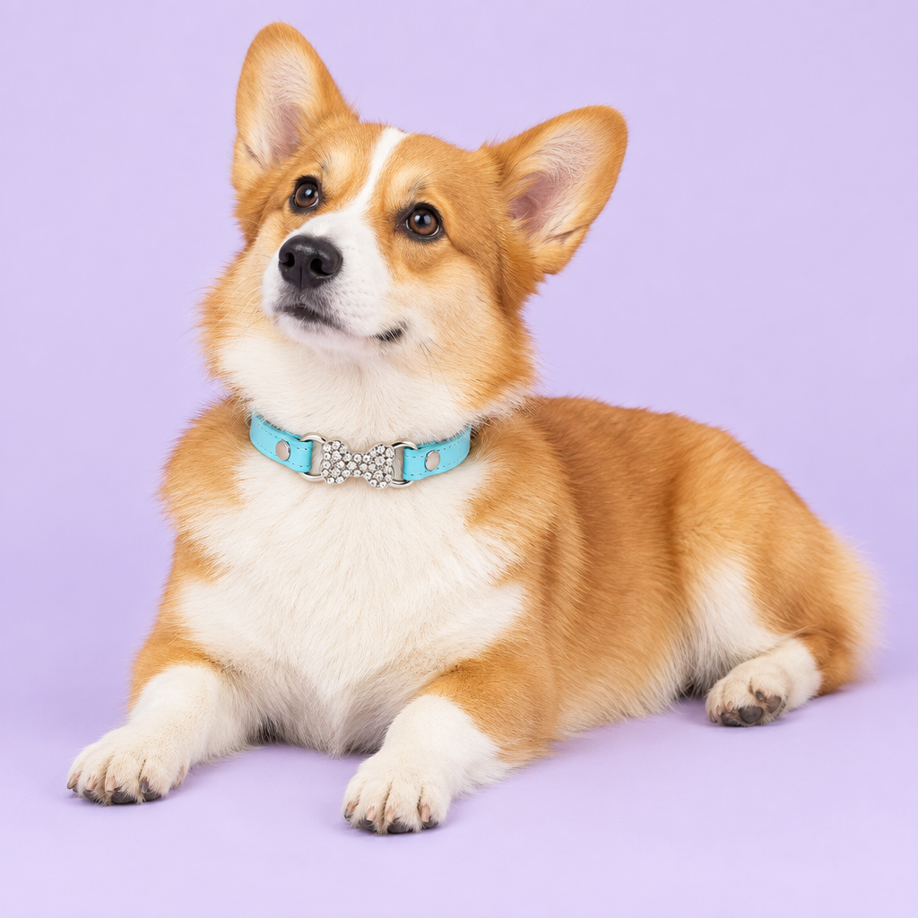 Medium Pembroke Welsh corgi reclining and looking upward