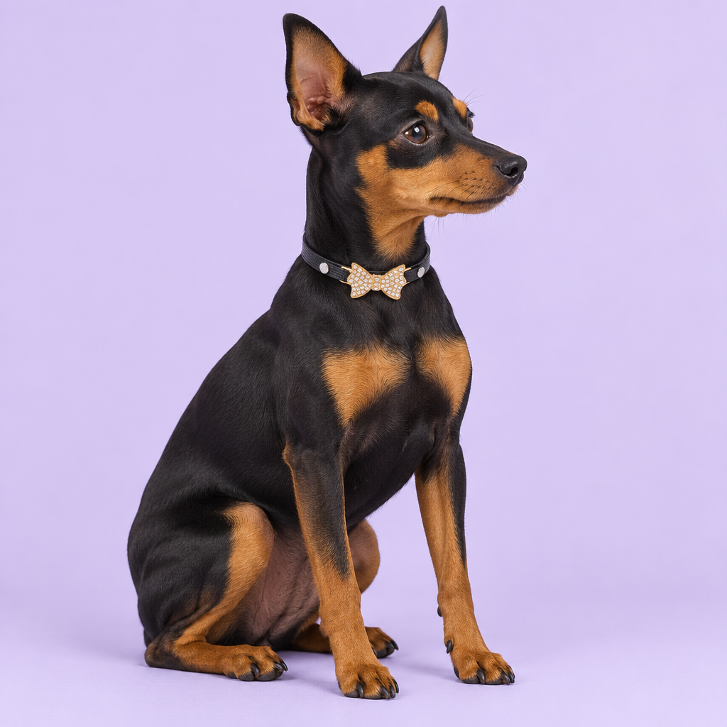 Miniature Pinscher sitting sideways