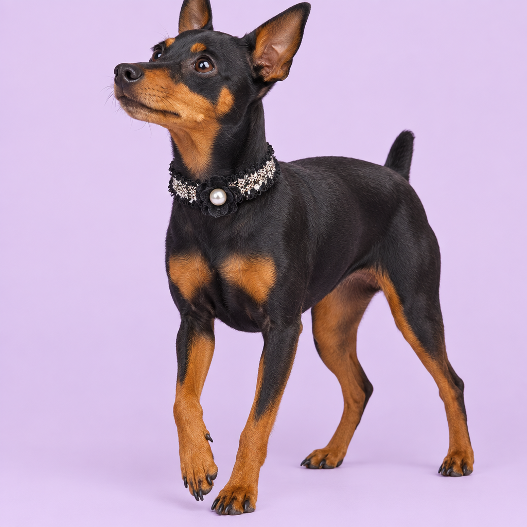Miniature Pinscher taking a step