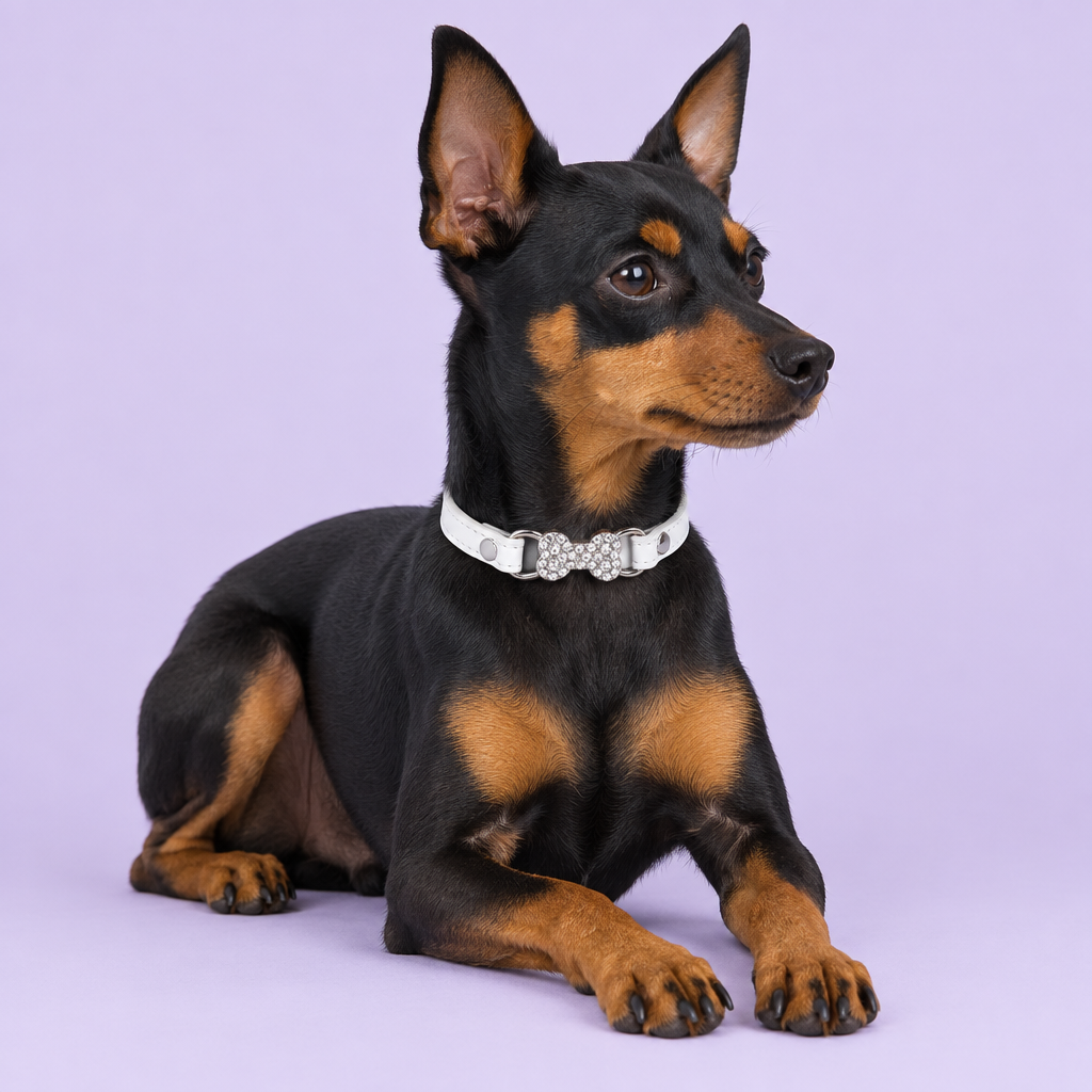 Miniature pinscher with white collar