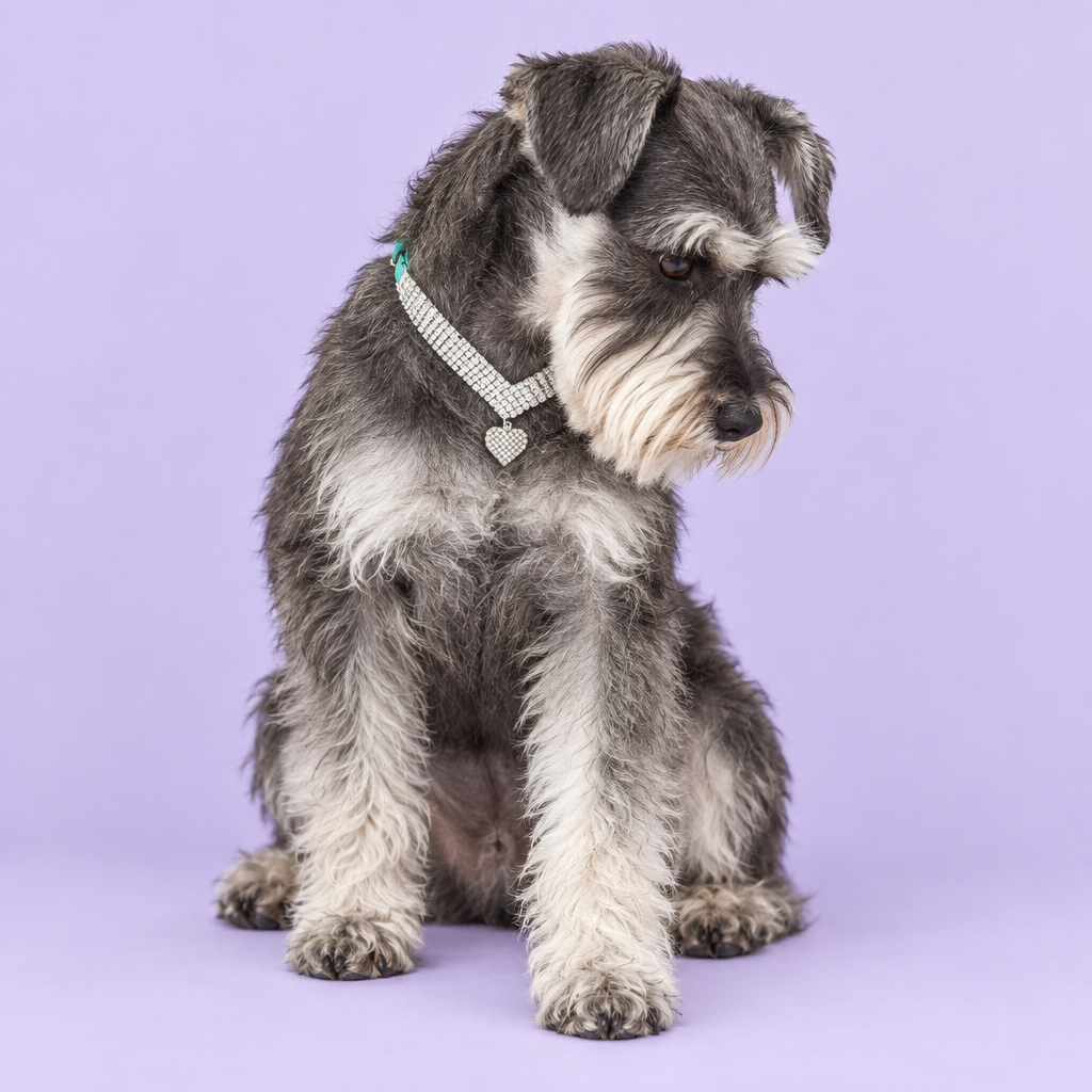 Miniature schnauzer seated and looking downward