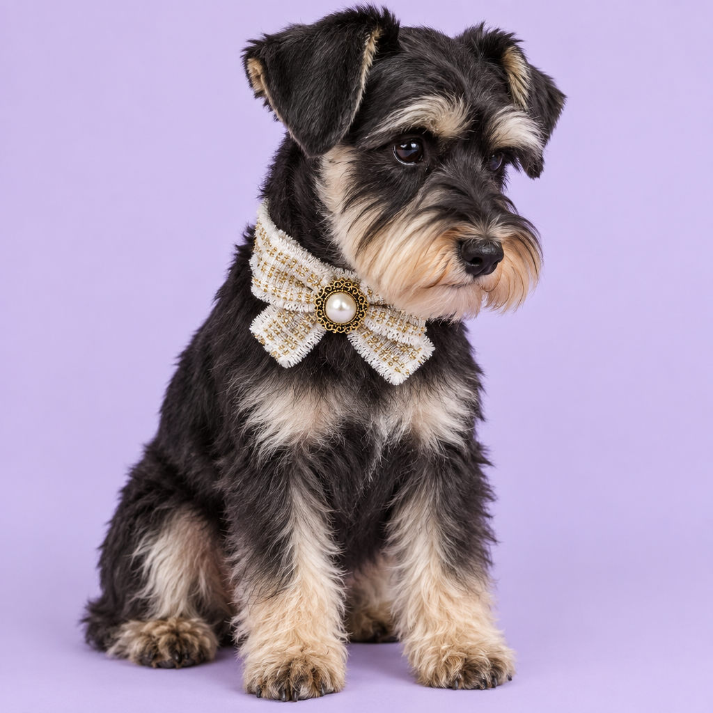 Miniature Schnauzer sitting sideways