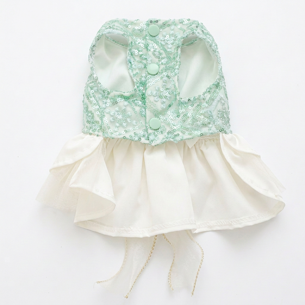 Mint-and-ivory dress underside with matching mint-green buttons