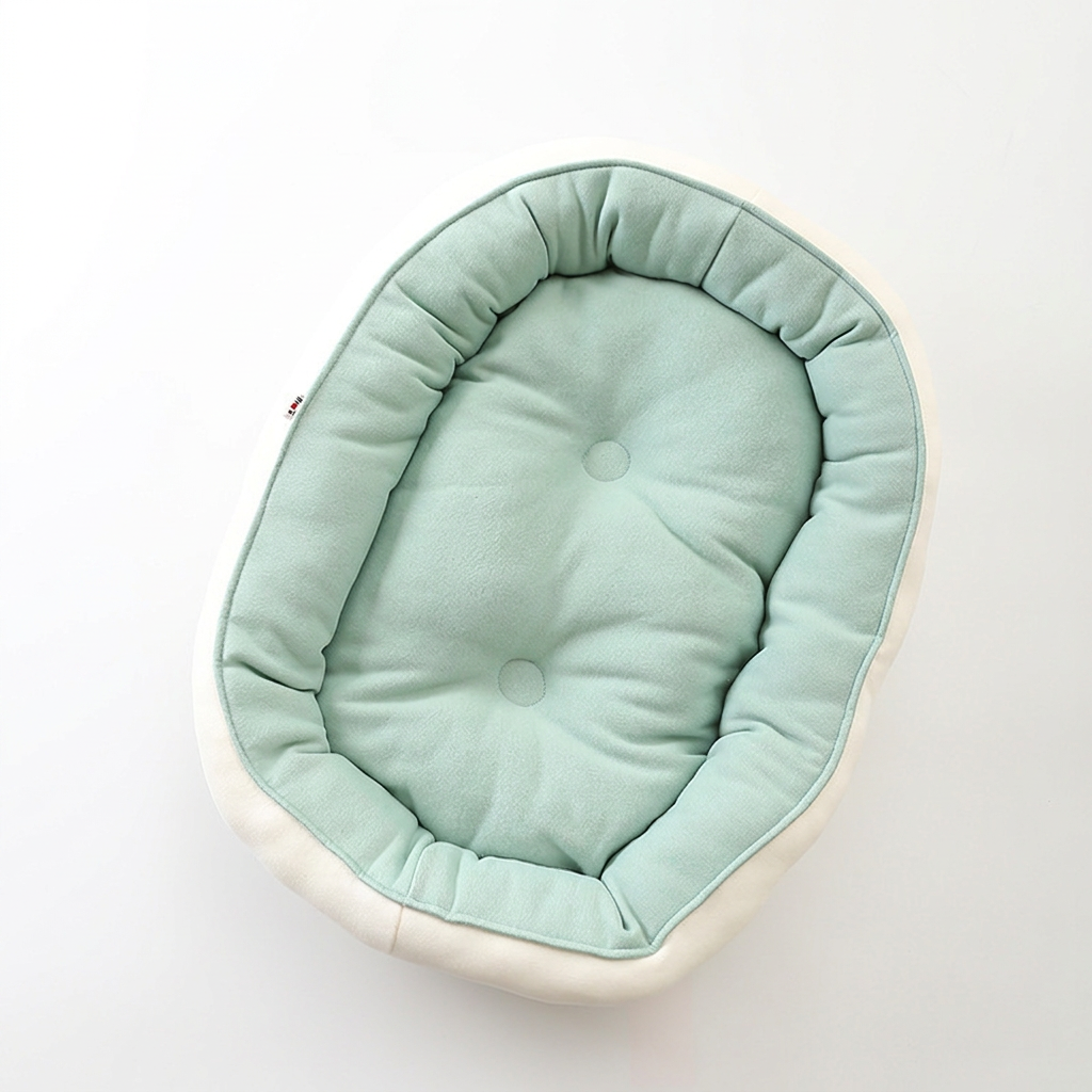 Mint green pet bed on a clean white background