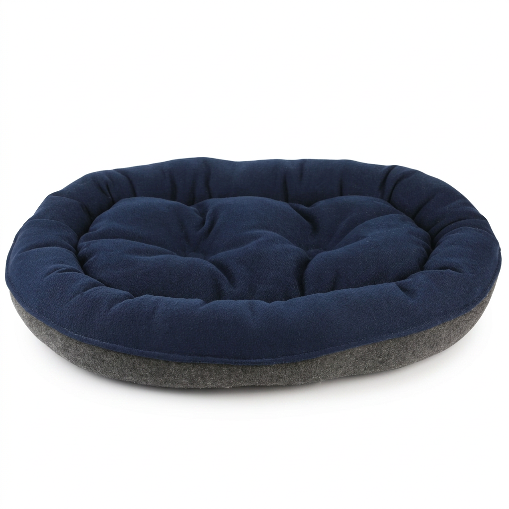 Navy pet bed cleanup on white background