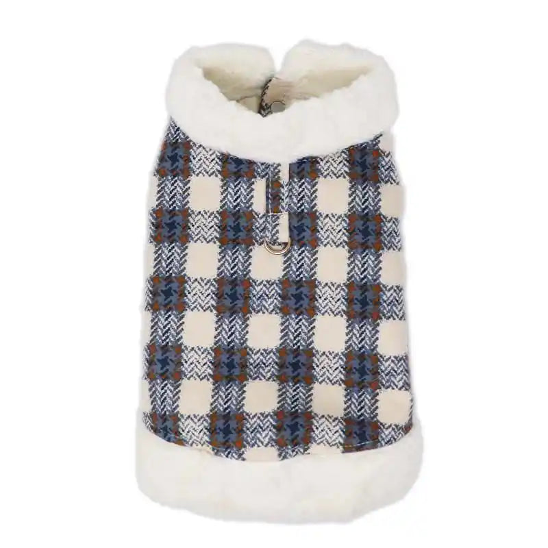Blue Plaid Faux-Fur Trim Vest for Dogs & Cats