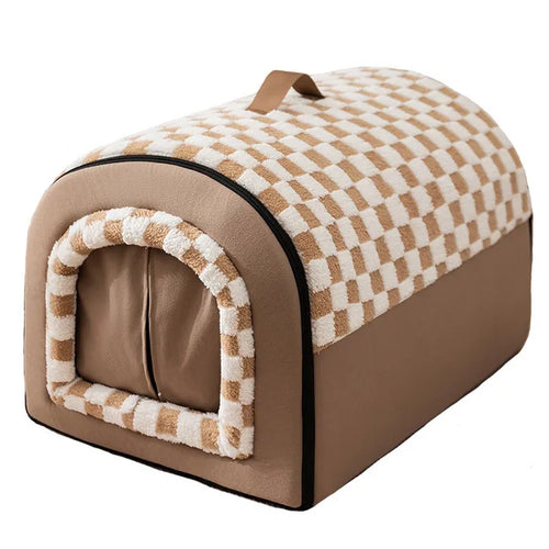 Pet bed with checkered pattern on a white background