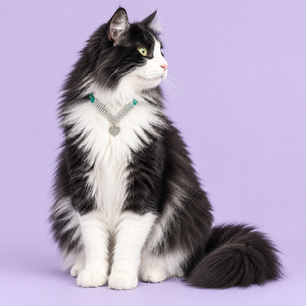 Norwegian Forest cat seated and looking right