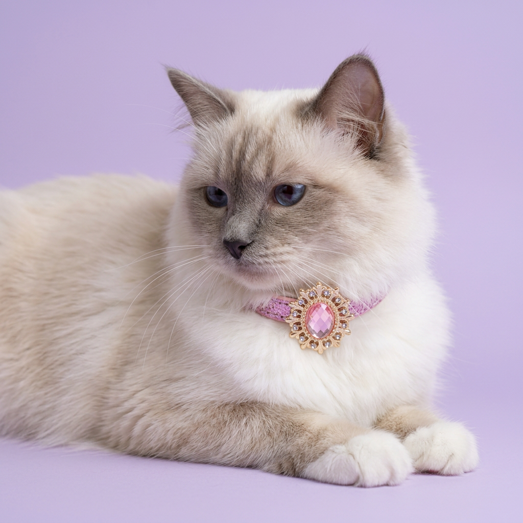 Off-center Birman portrait with a soft downward glance