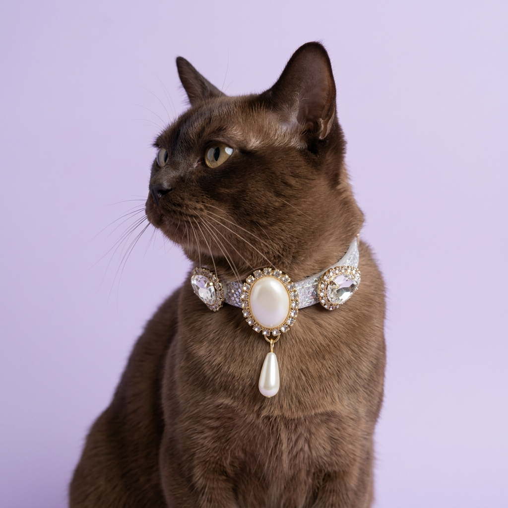 Off-center chocolate Burmese portrait looking to the side