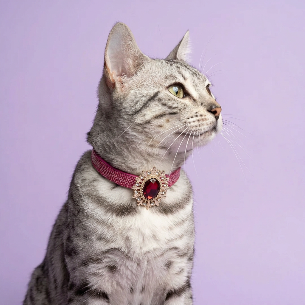 Off-center silver Bengal portrait with an upward glance