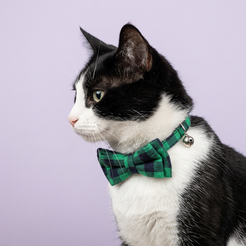 Off-center tuxedo cat portrait looking to the side