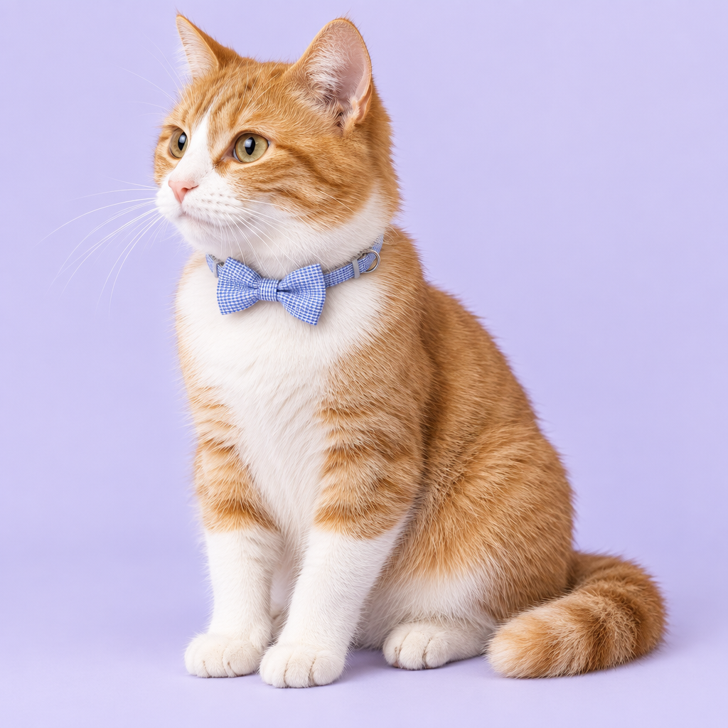 Orange-and-white cat seated sideways