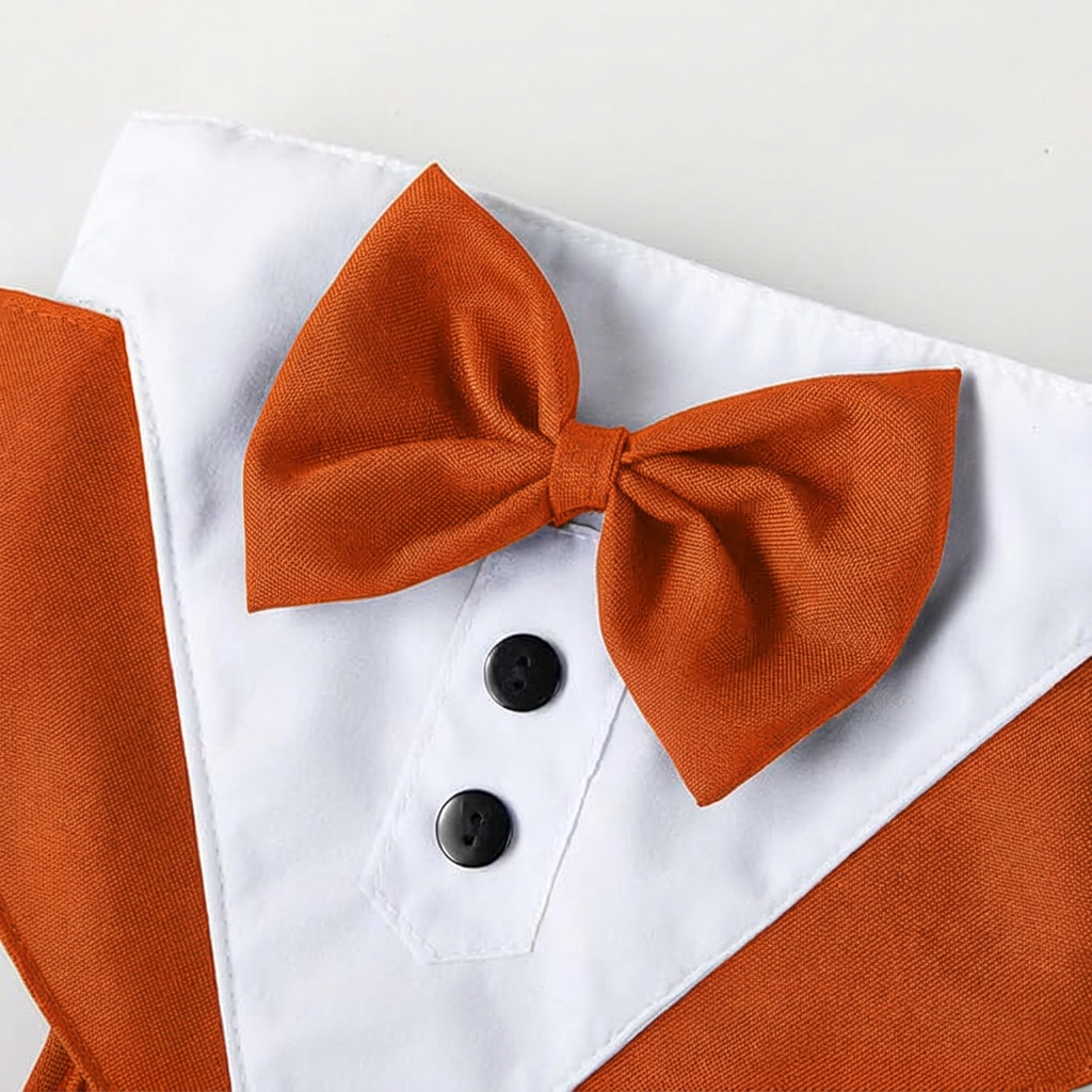 Orange bow tie and lapel close-up